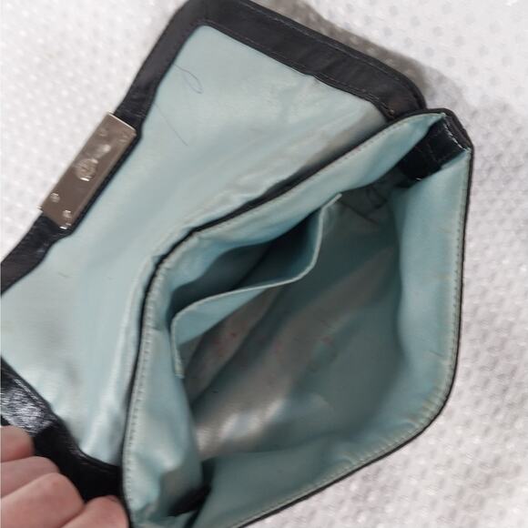 COACH! BLACK & BROWN LOGO FABRIC, LEATHER TRIM, GOLD CLASP WRISTLET, WALLET! - Picture 10 of 11